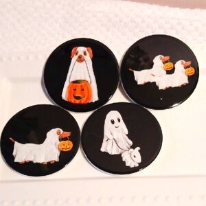 Cute Ceramic Dog Ghost Coasters Set Of 4